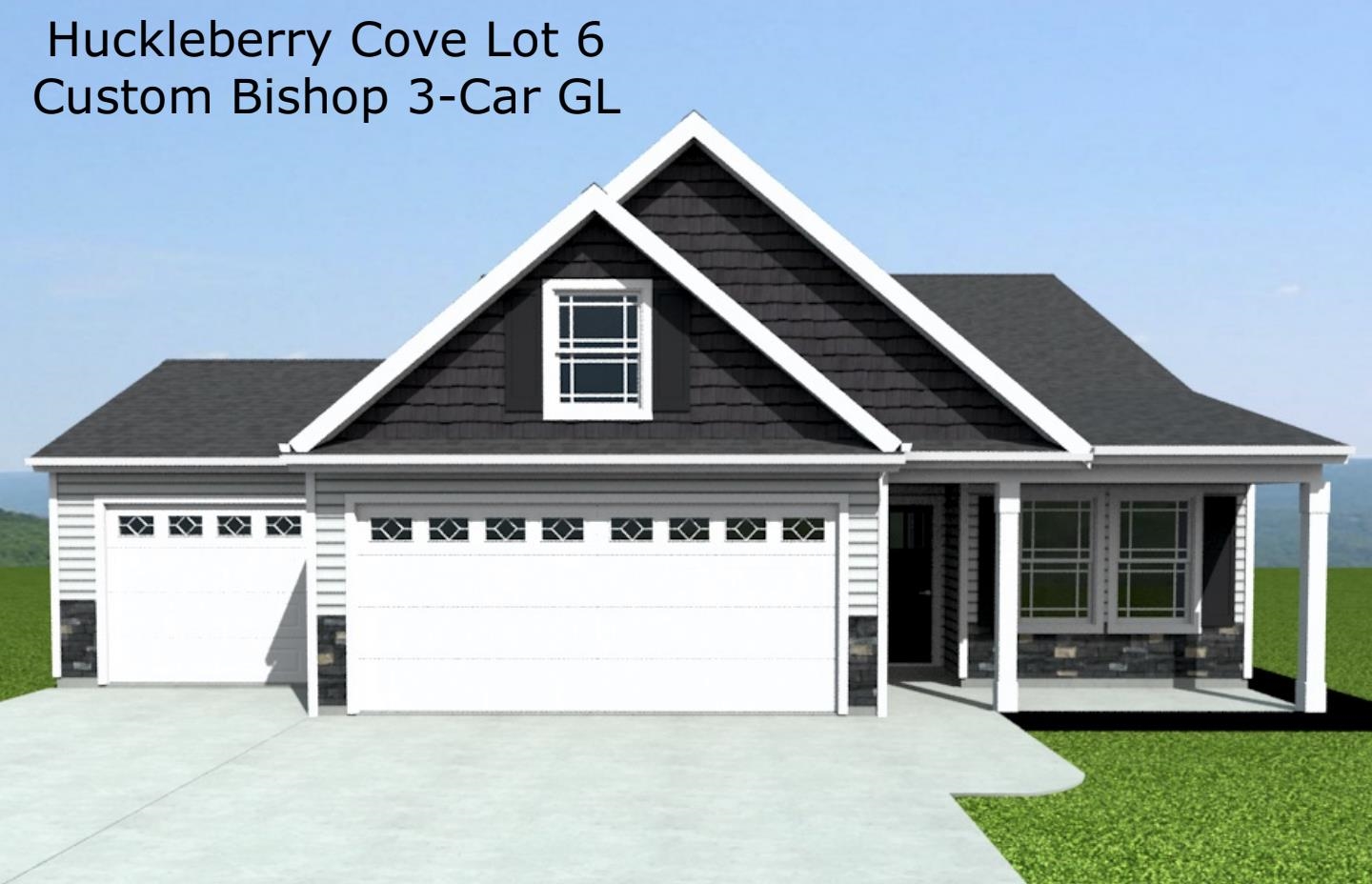 The BISHOP plan with a 3rd car garage. Open layout, split bedroom plan, 3 bedrooms plus a study space. Lot 6