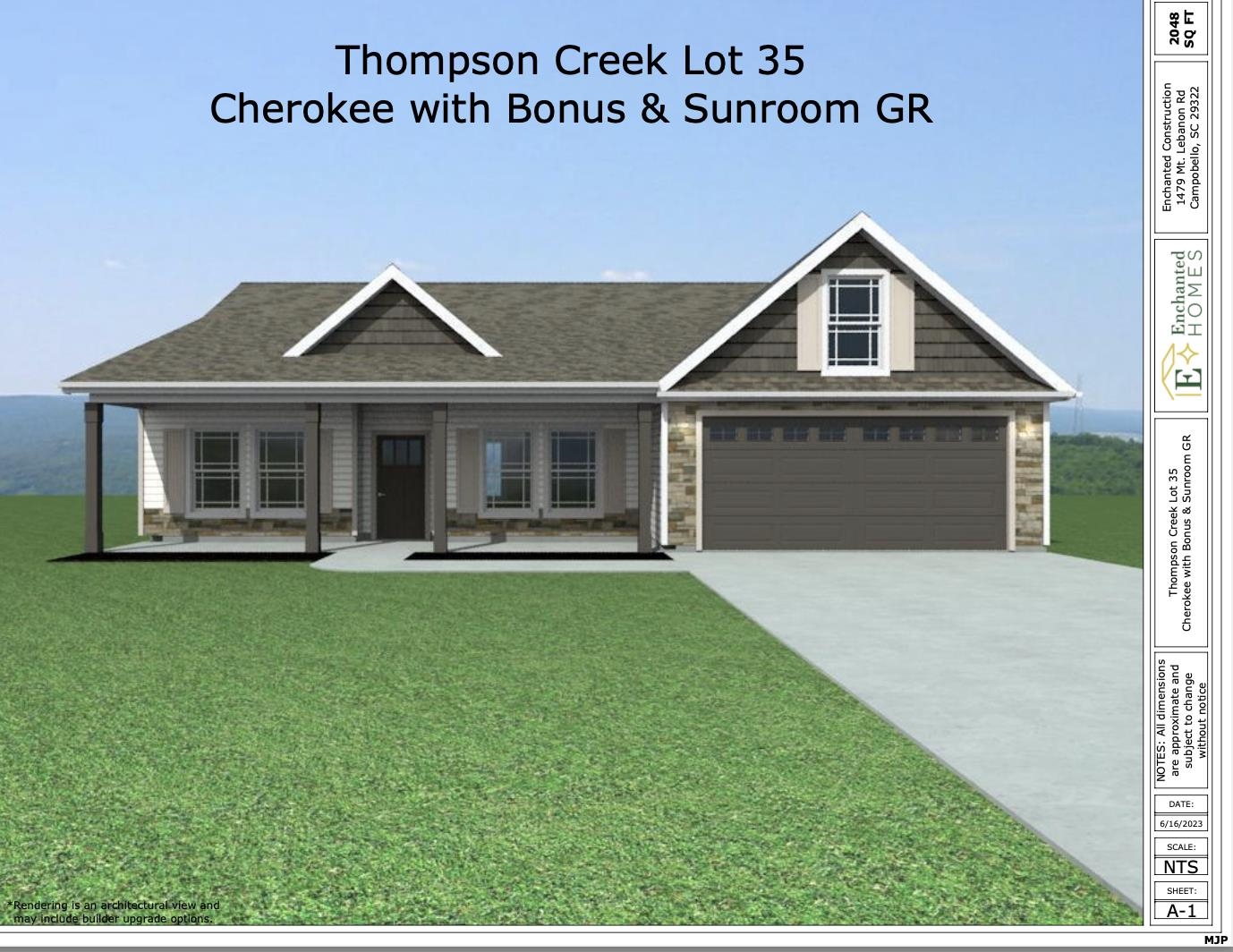 Preferred Lender/Attorney Closing Costs Incentive Offered! Welcome to Thompson Creek! The Cherokee plan offers a beautiful, modern layout. Split floor plan. Kitchen open to dining area. Home complete with builder trademark chair rail, crown molding, and rope lighting. Luxury Vinyl Plank/Tile flooring in all areas with exception of carpet in bedrooms.  Covered 12x12 back patio. Granite counters throughout.  Lot 35