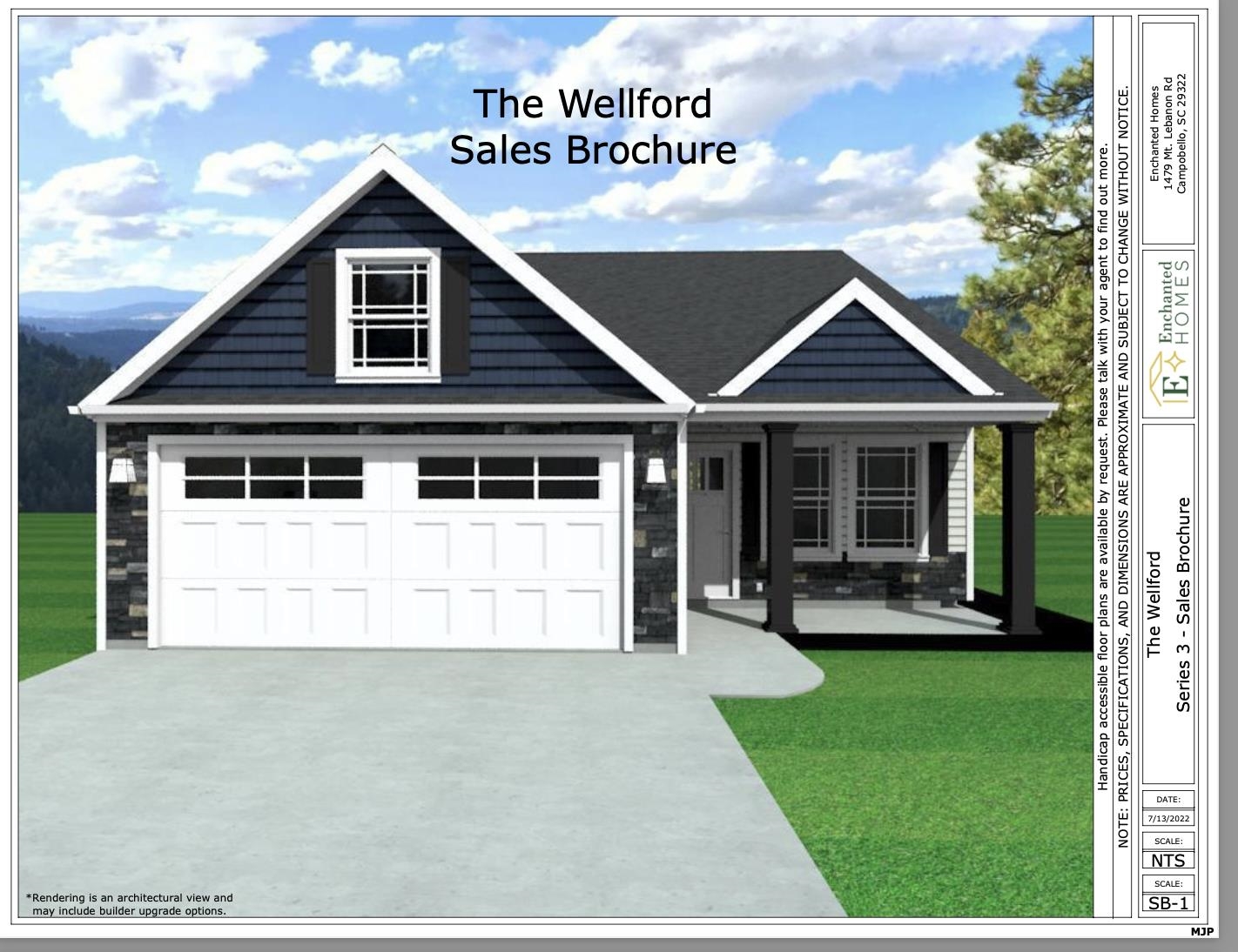 The WELLFORD (Lot 3) offers a modern, open concept living area perfect for entertaining.  3 bedroom, 2 bath. Complete with the trademark chair rail, crown molding, and rope lighting.  12' x 12' covered back patio and 10' x 12' uncovered concrete patio overlooking.  Upgraded Cabinets.  30-year architectural shingles, site-built construction, and a 10 year limited warranty are included to give you peace of mind. Closing cost or upgrades incentives available when working with a preferred lender and attorney!!